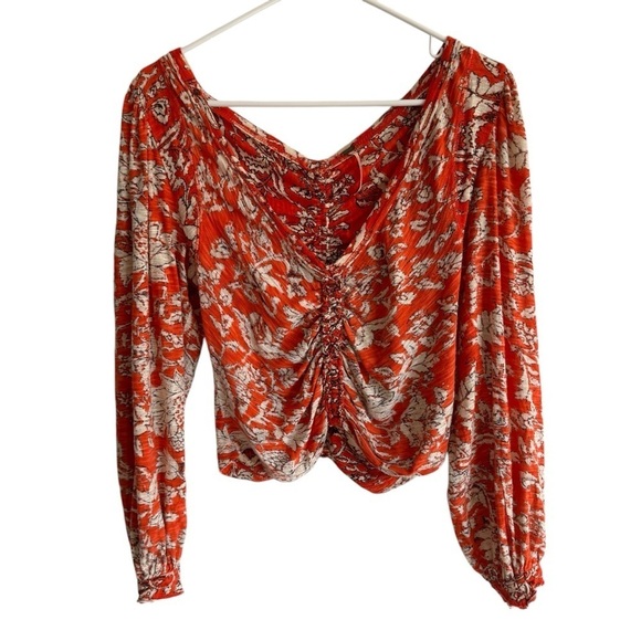 Free People Say The Word Orange Floral Cropped Top, Size S - Picture 4 of 8